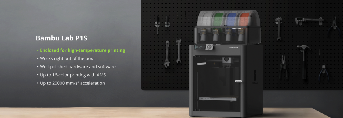 Bambu Lab P1S Combo cu AMS – imprimantă 3D CoreXY rapidă și multicolor pentru performanță reală