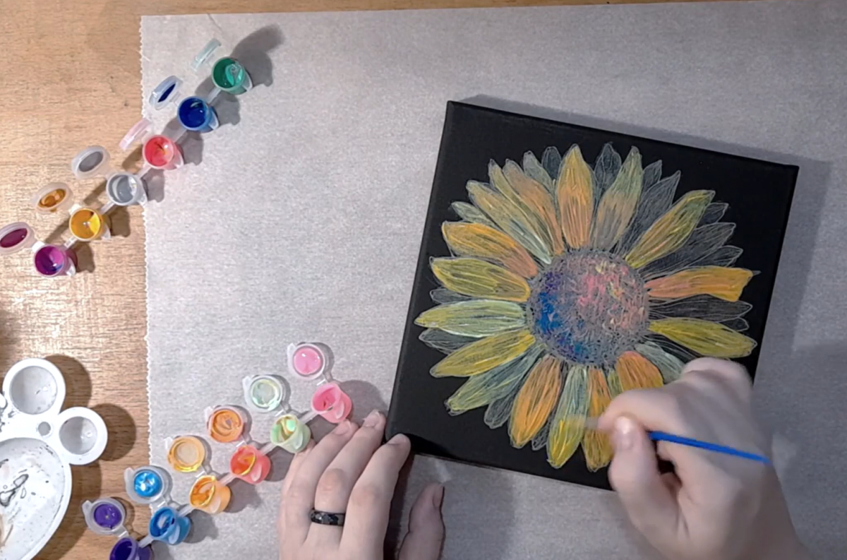 School Friendly ART - Painting a Neon Flower on black canvas