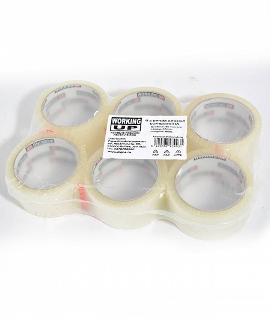 Banda adeziva transparenta W-Up 40mic 48x50m 6/set