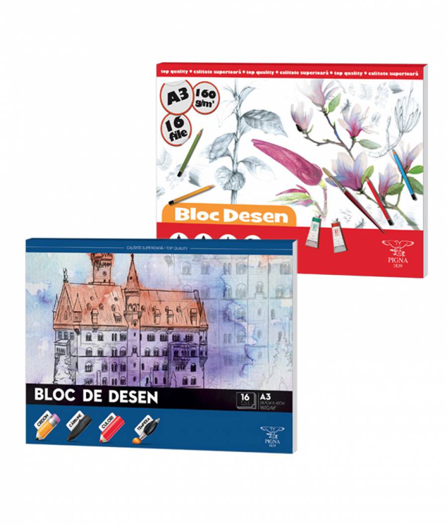 Bloc desen, A3, Pigna, hartie speciala 110gr, recomandat acuarela, tempera, acrilic, 16file