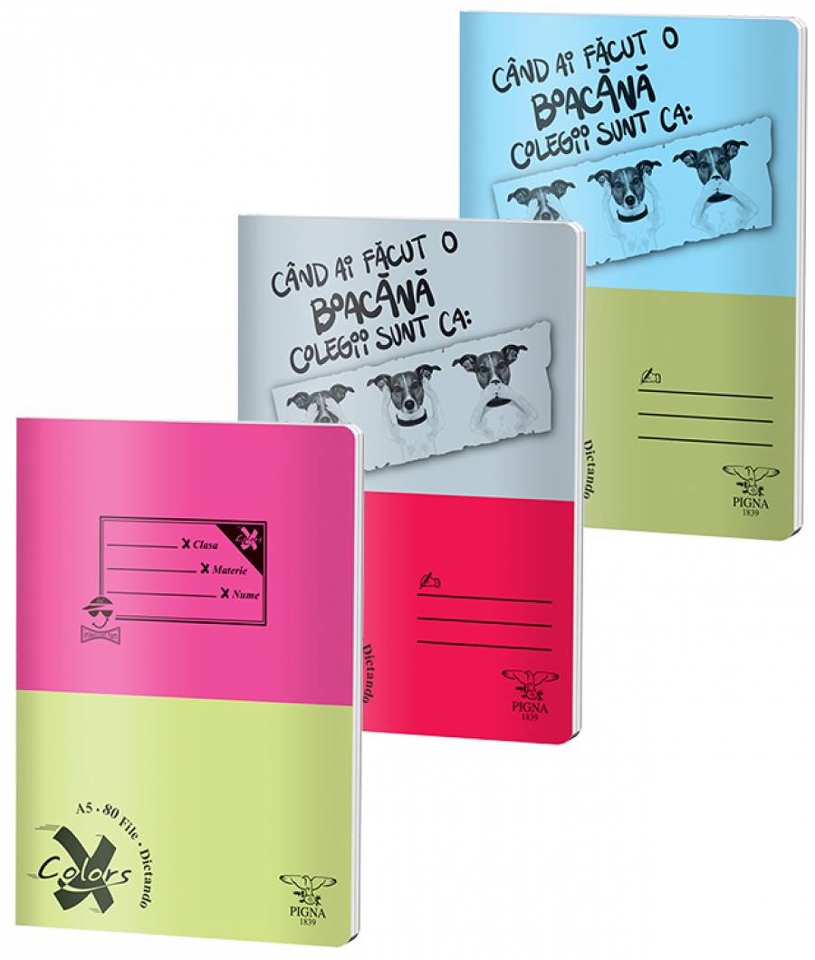 Caiet Dictando, A5, Pigna BASIC, 80file, 60 gr, MIX DESIGN