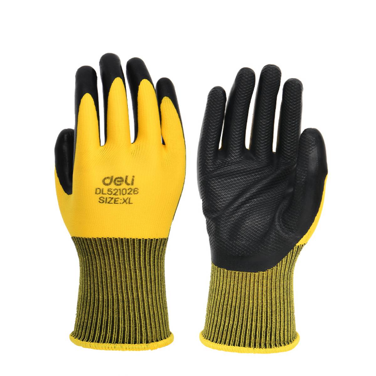 MANUSI PROTECTIE PERECHE 2 BUC TEXTIL LATEX GALBEN- NEGRU XL DELI