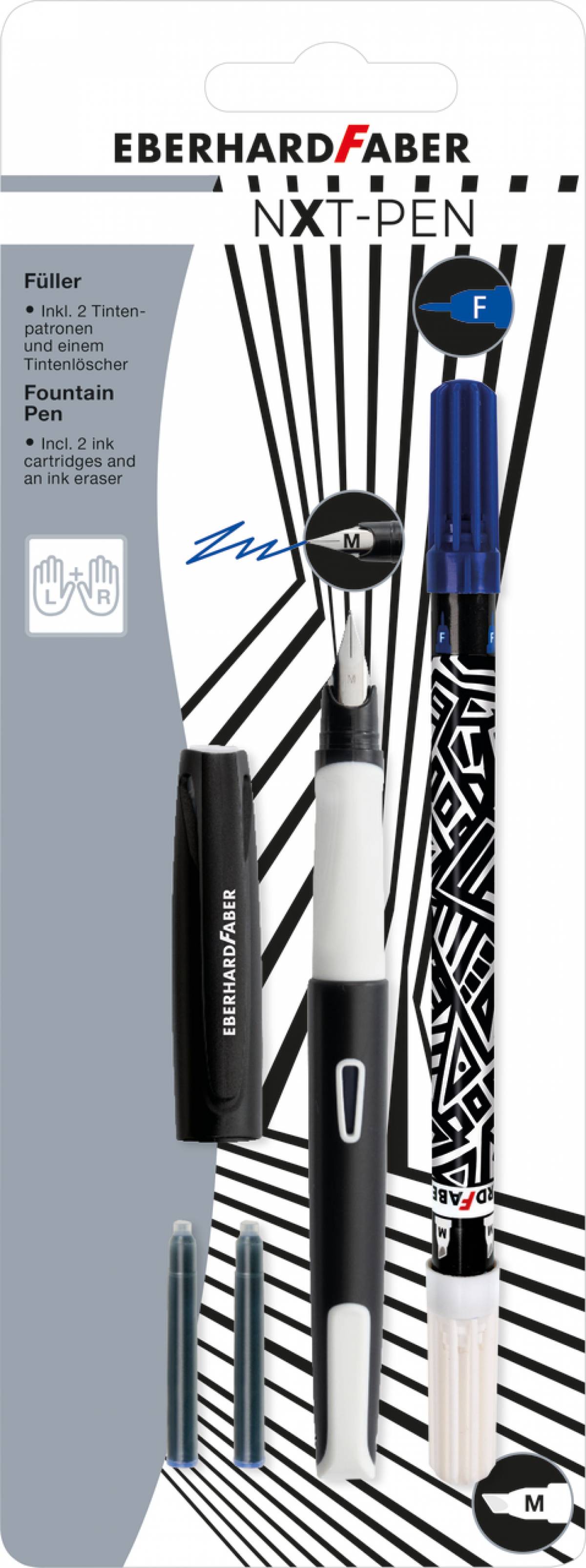 BLISTER STILOU SCOLAR NXT ALB-NEGRU + 2 CARTUSE CERNEALA + PIC EBERHARD FABER