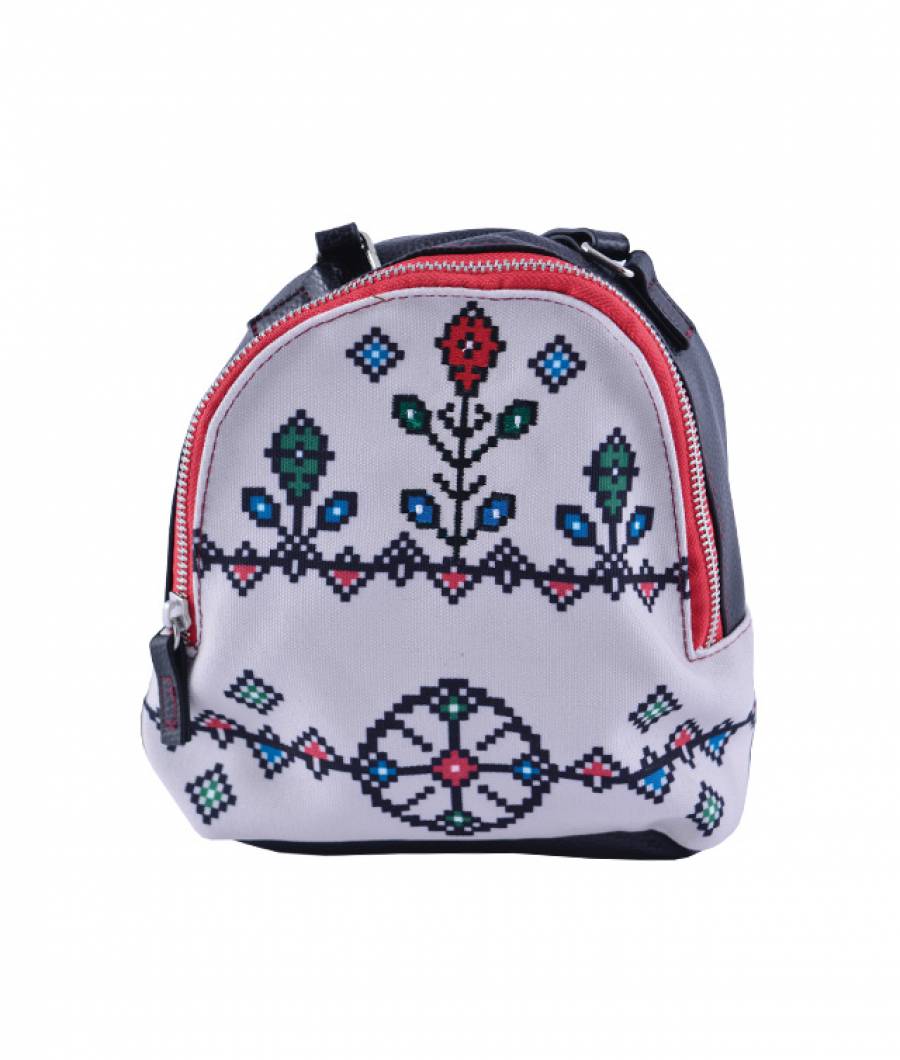 Mini-Rucsac Traditional CANVAS bej (cu piele ecologica neagra)