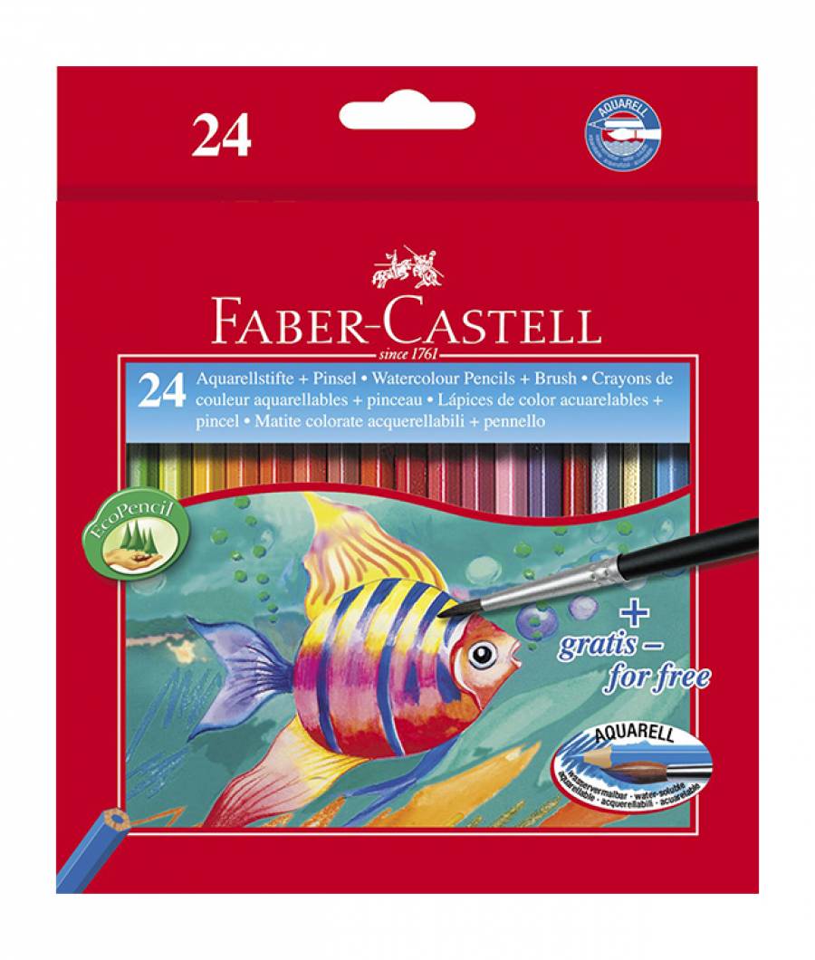 Creioane Colorate Acuarela 24 Buc si Pensula Faber-Castell