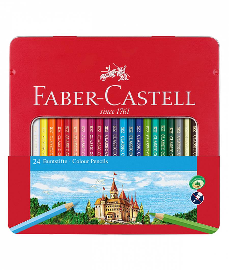 Creioane Colorate 24 culori Cutie Metal Faber-Castell