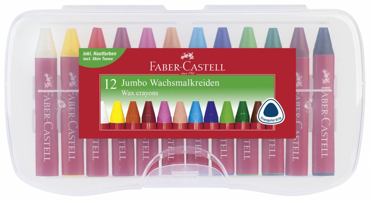 Creioane Cerate 12 Culori Jumbo Cutie Plastic Faber-Castell
