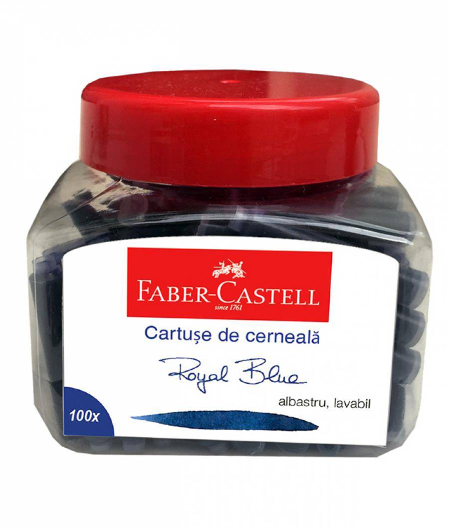 Cartuse Cerneala Mici Albastre 100 Buc/Borcan Faber-Castell