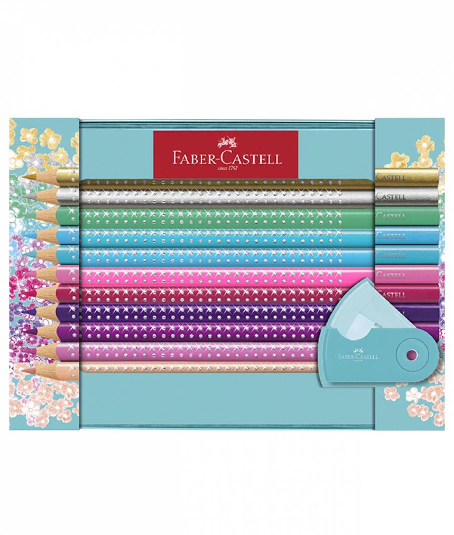 Creioane Colorate Sparkle cu Ascutitoare Sleeve Faber-Castell in set Cadou 20