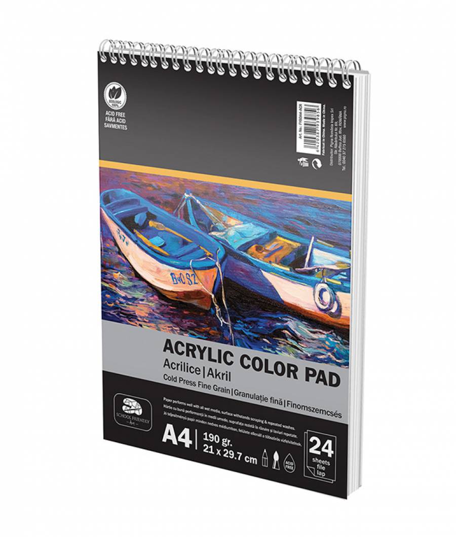 Bloc Desen Spira, A4, Schoolfriendly ART, hartie speciala 190g 24file, Culori Acrilice