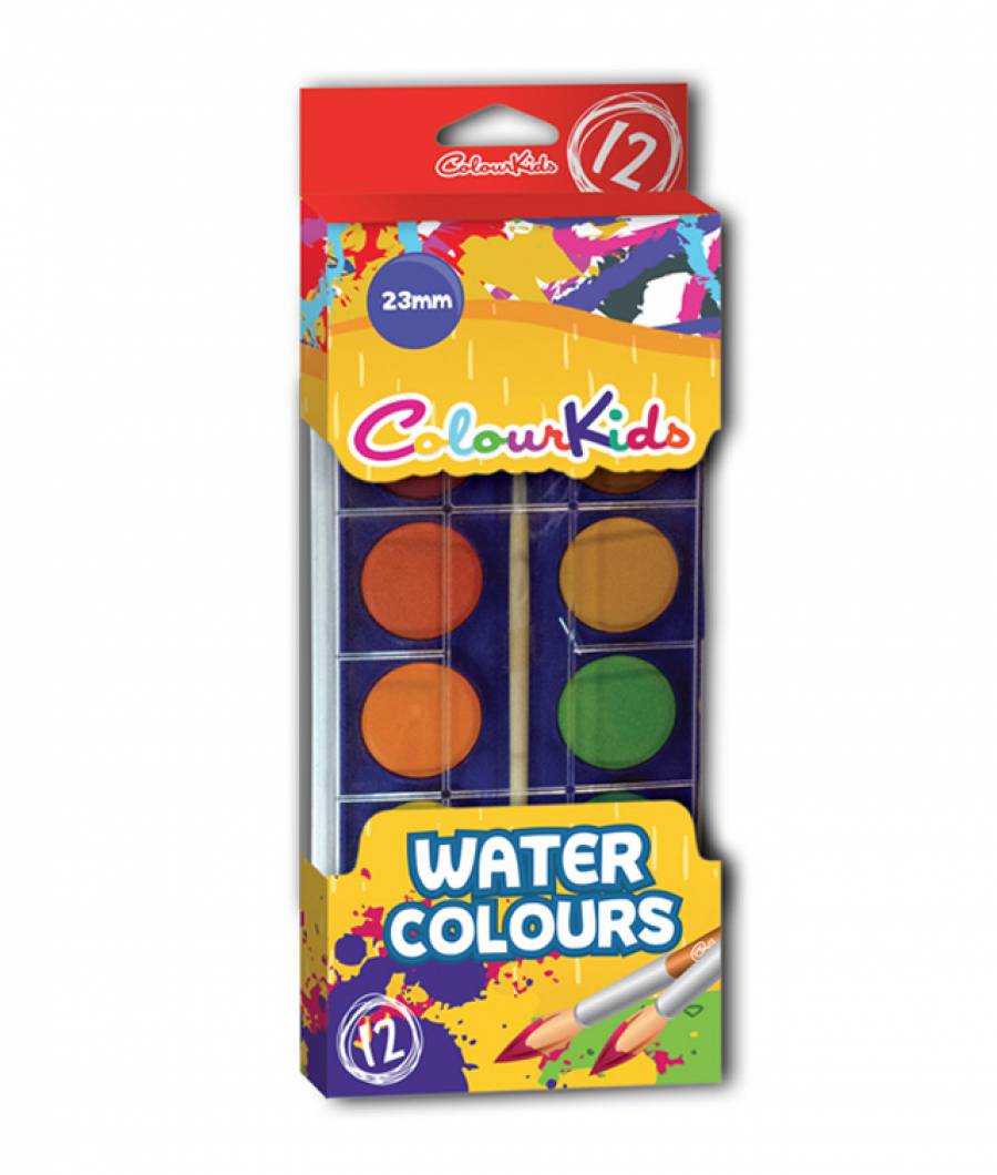 Acuarele 12 culori 23 mm cu pensula Colour KIDS