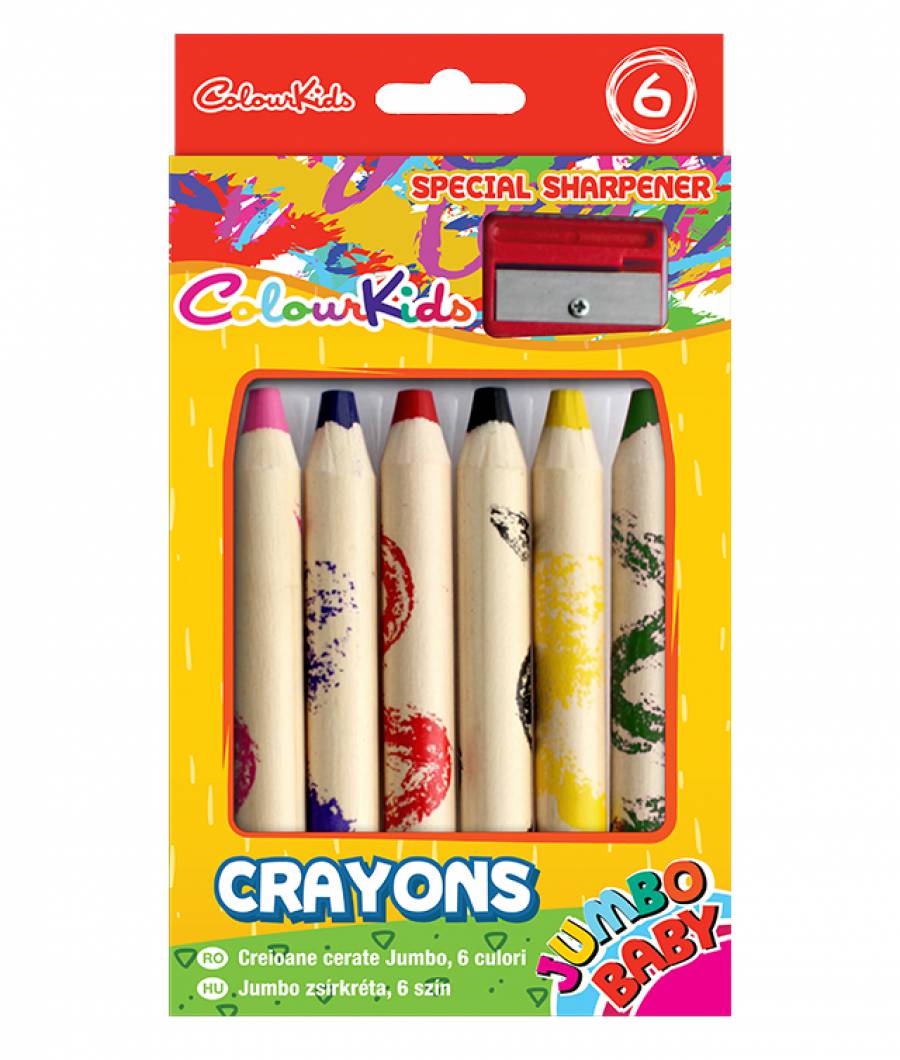 Creioane Cerate Colour KIDS BABY Jumbo set 6buc cu ascutitoare