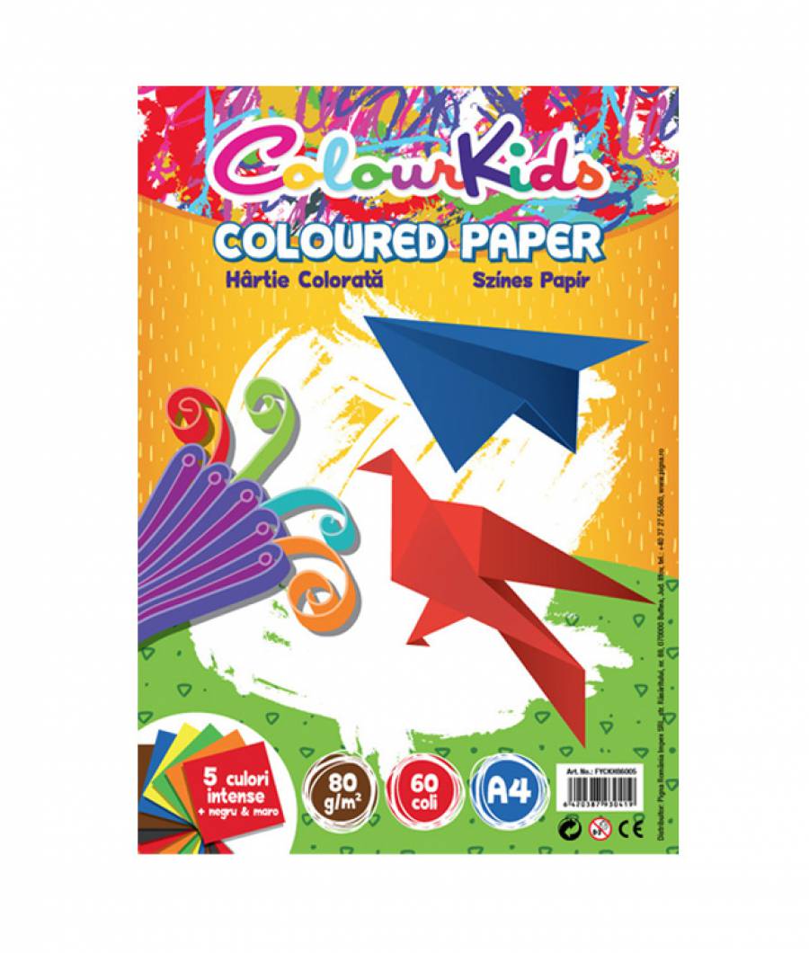 Hartie color A4 80gr 60 coli 5 culori intense (plus negru) Colour KIDS