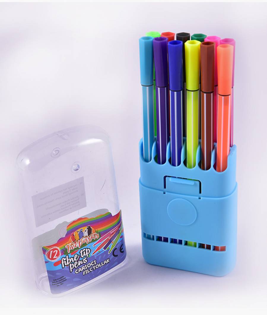 Carioci cutie plastic 12 culori Five Parrots