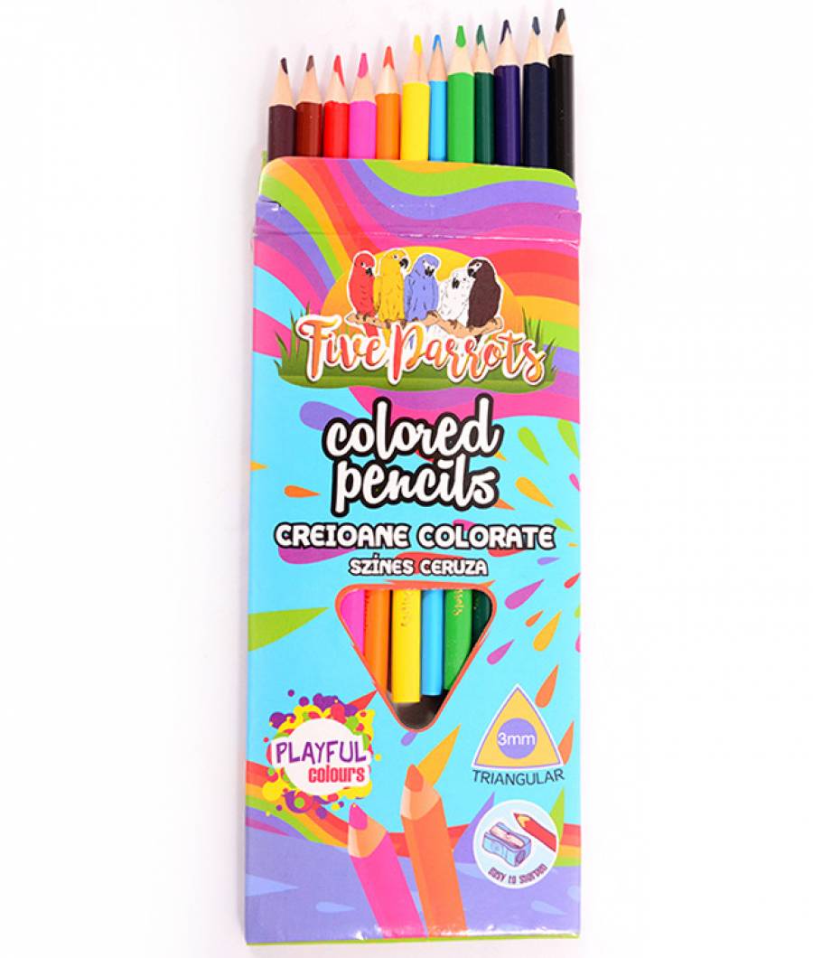Creioane Color. FP 12 culori Triunghiulare 3 mm  Five PARROTS