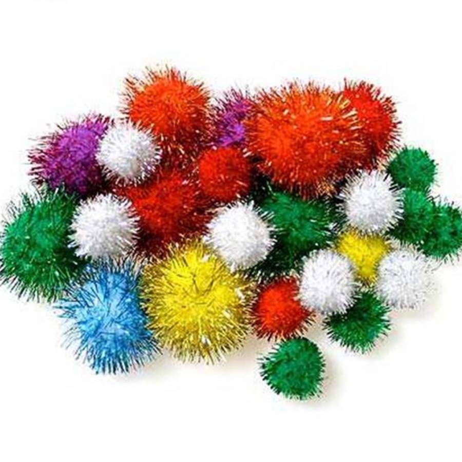 POM POM cu sclipici Dia 3 cm 10 culori 50 bucati culori asortate