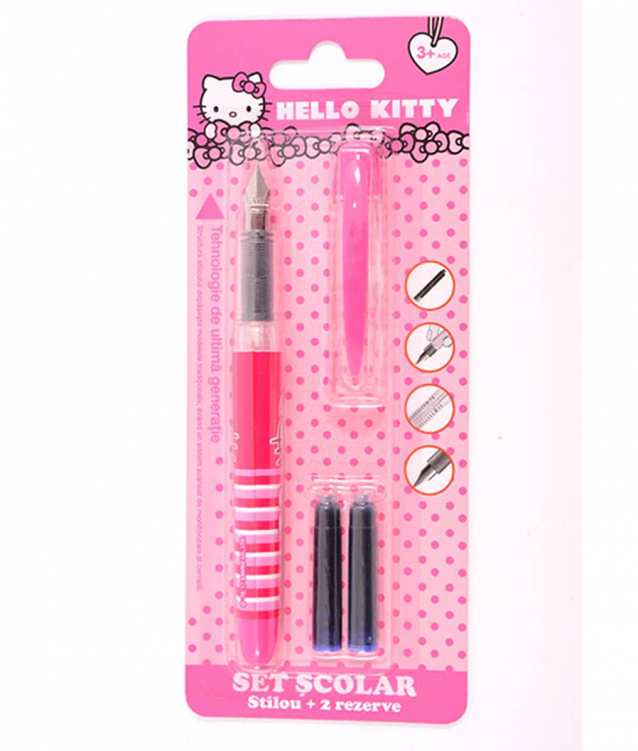 Blister Stilou Basic  cu 2 rezerve Hello Kitty 