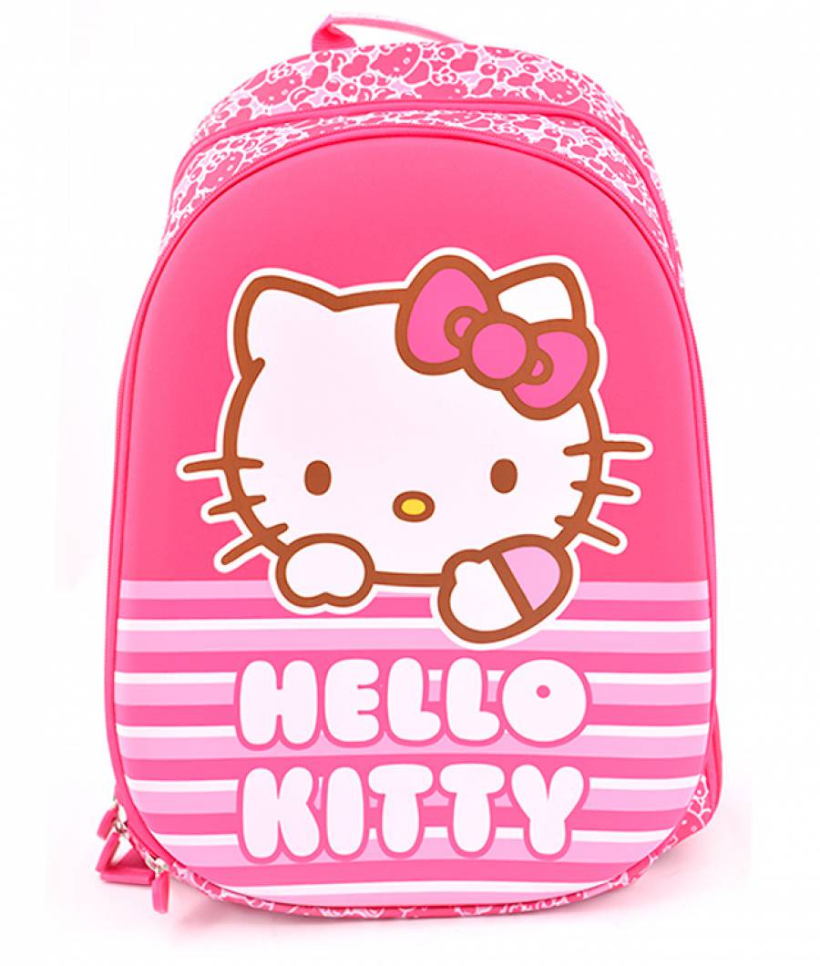 Ghiozdan clasa 1/4 2 fermoare Hello Kitty Roz Dungi