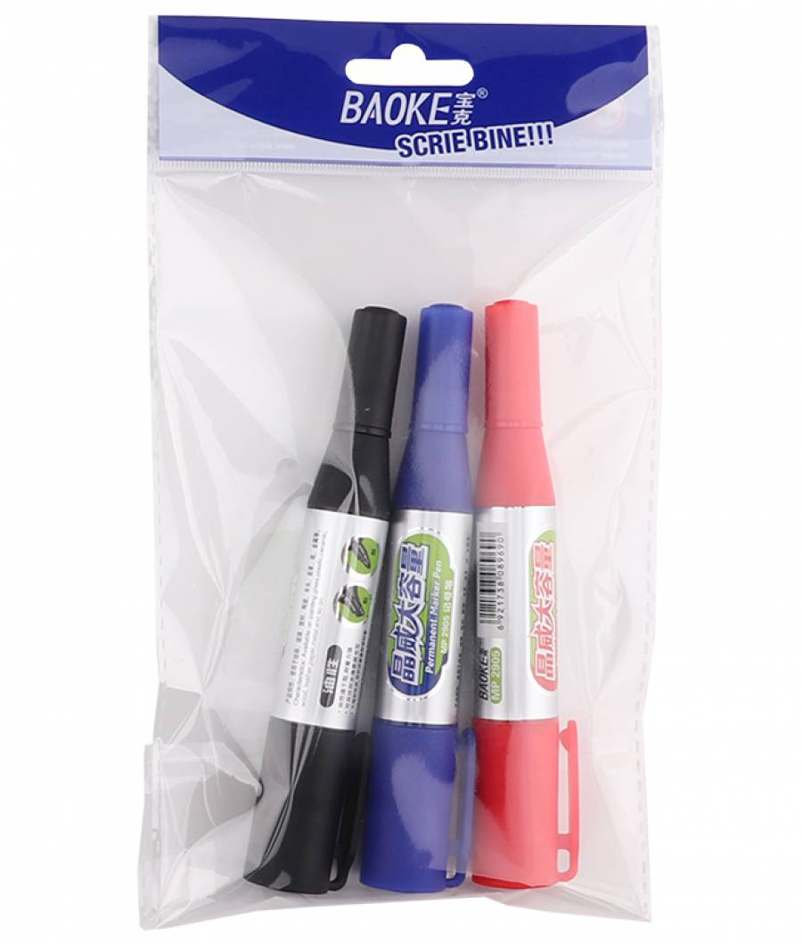 Marker Permanent BAOKE JUMBO 3buc in set 2 capete MIXT