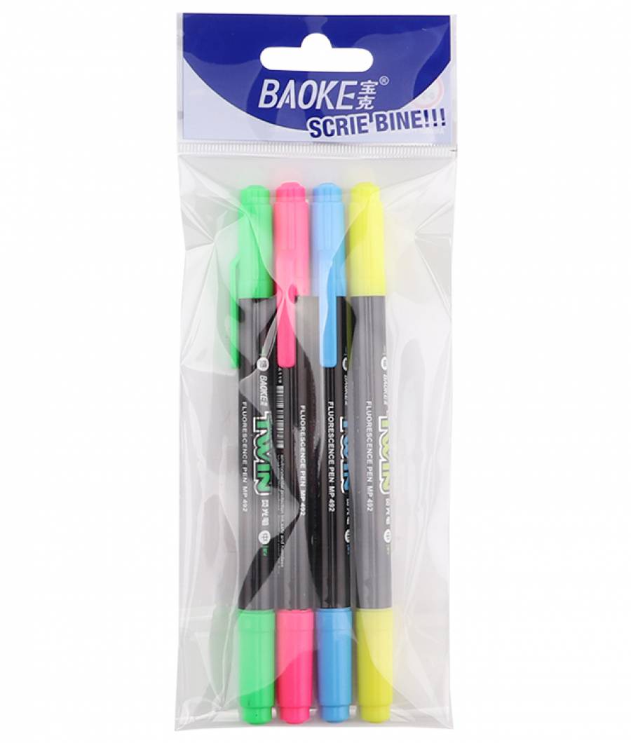 Textmarker BAOKE TWIN 4buc in set MIXT