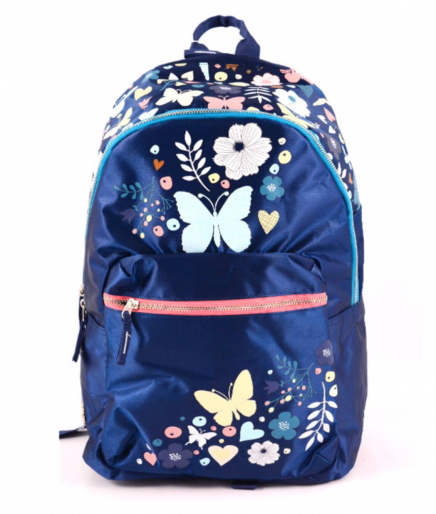 Ghiozdan tip rucsac satin bleumarin Fluturi