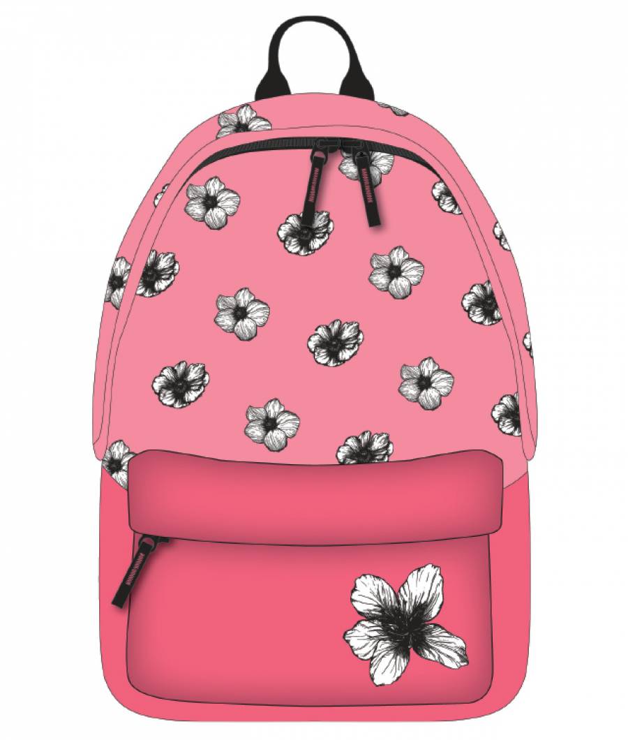 Ghiozdan SIMPLY Teens 1compartiment cu buzunar Flori ROZ 42Hx30x 14cm Captuseala 2Ferm