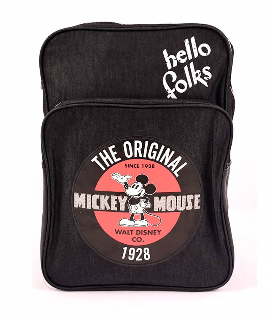 Ghiozdan negru Denim + Piele Ecologica Vintage Mickey