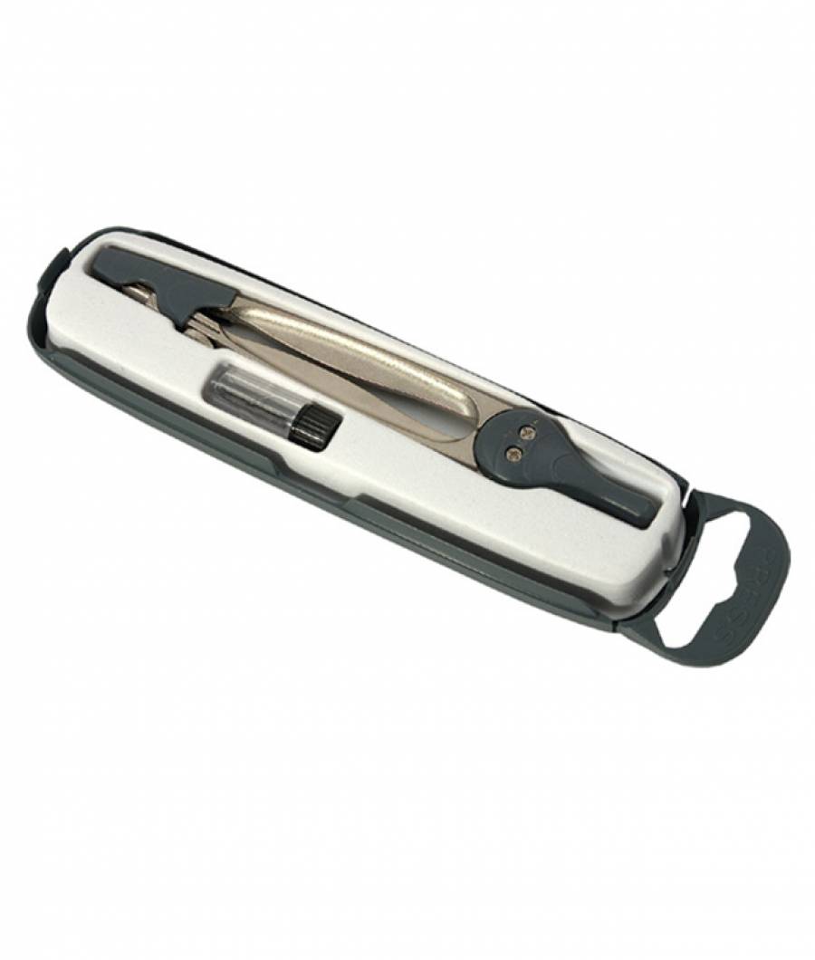 Compas scolar metalic cu protectie varf (+ 2 piese in cutie plastic)