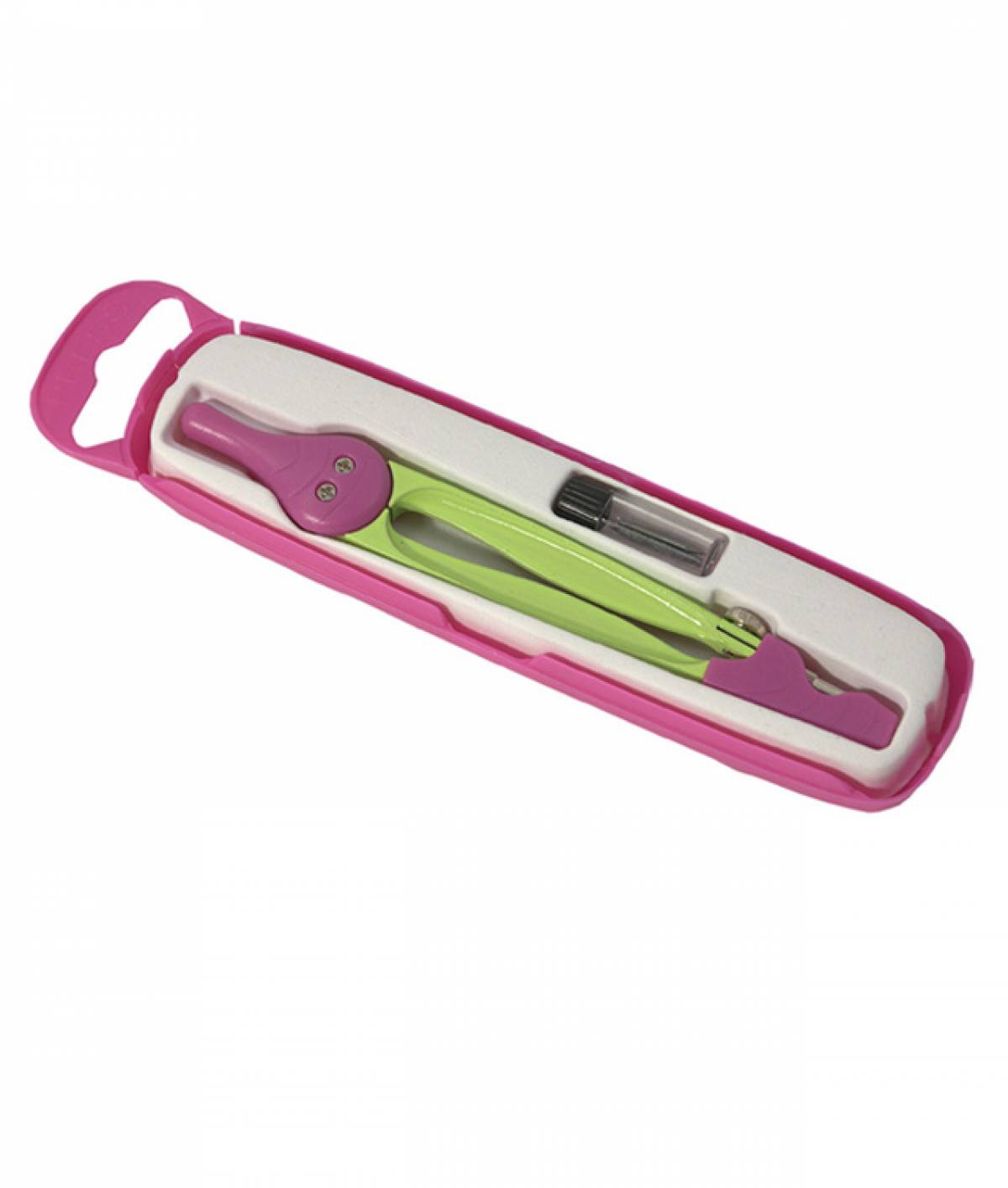 Compas scolar colorat cu protectie varf (+ 2 piese in cutie plastic)