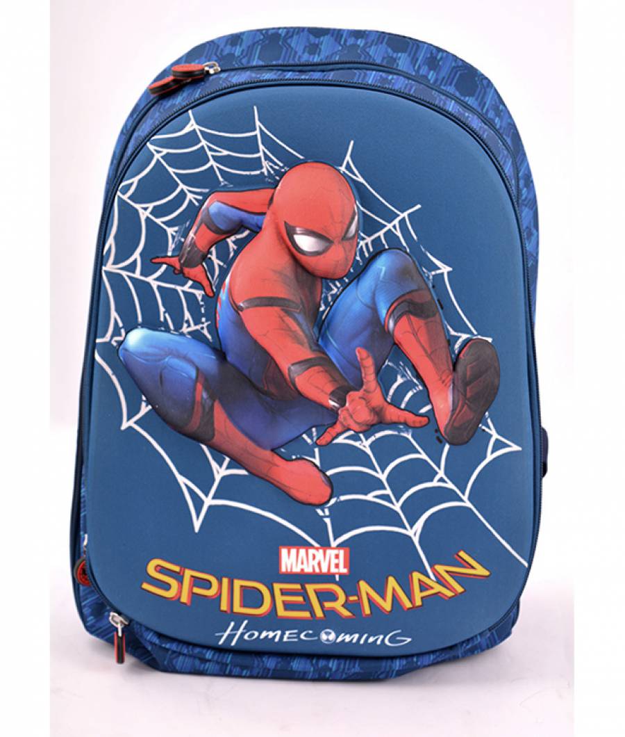 Ghiozdan, clasa 1/4, 3D, 2 fermoare, Spiderman Albastru Spider-man
