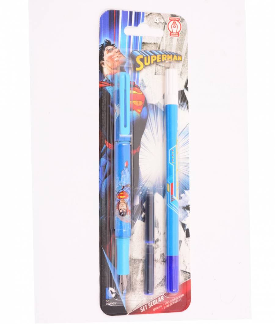 Blister Stilou iridium 1 corector 2 rezerve Superman