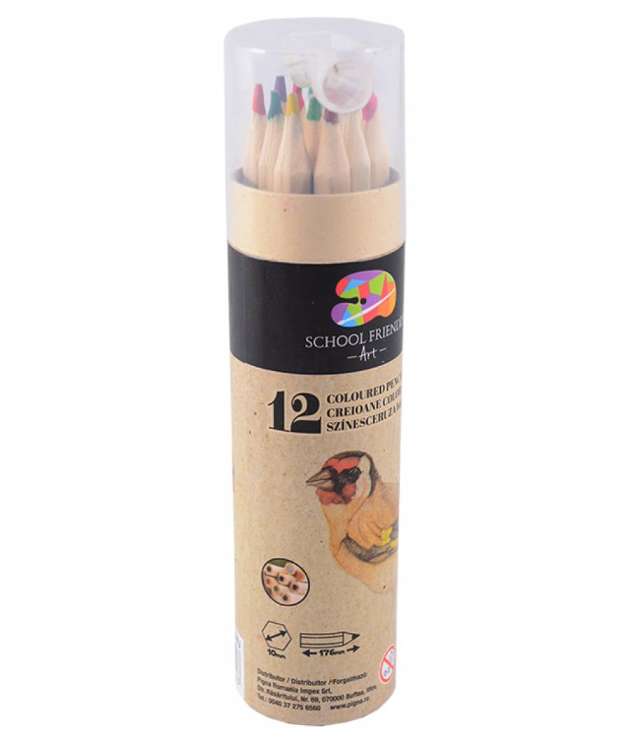 Creioane Color SF ART JUMBO 12culori NATUR rotunde in tub carton cu ascutitoare