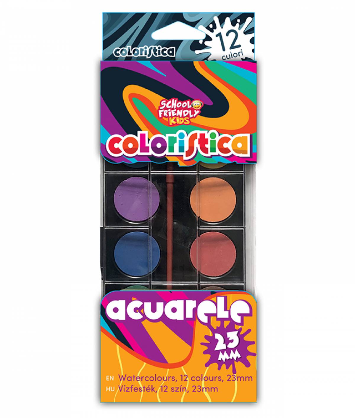 Acuarele COLORISTICA 12 culori 23mm cu pensula