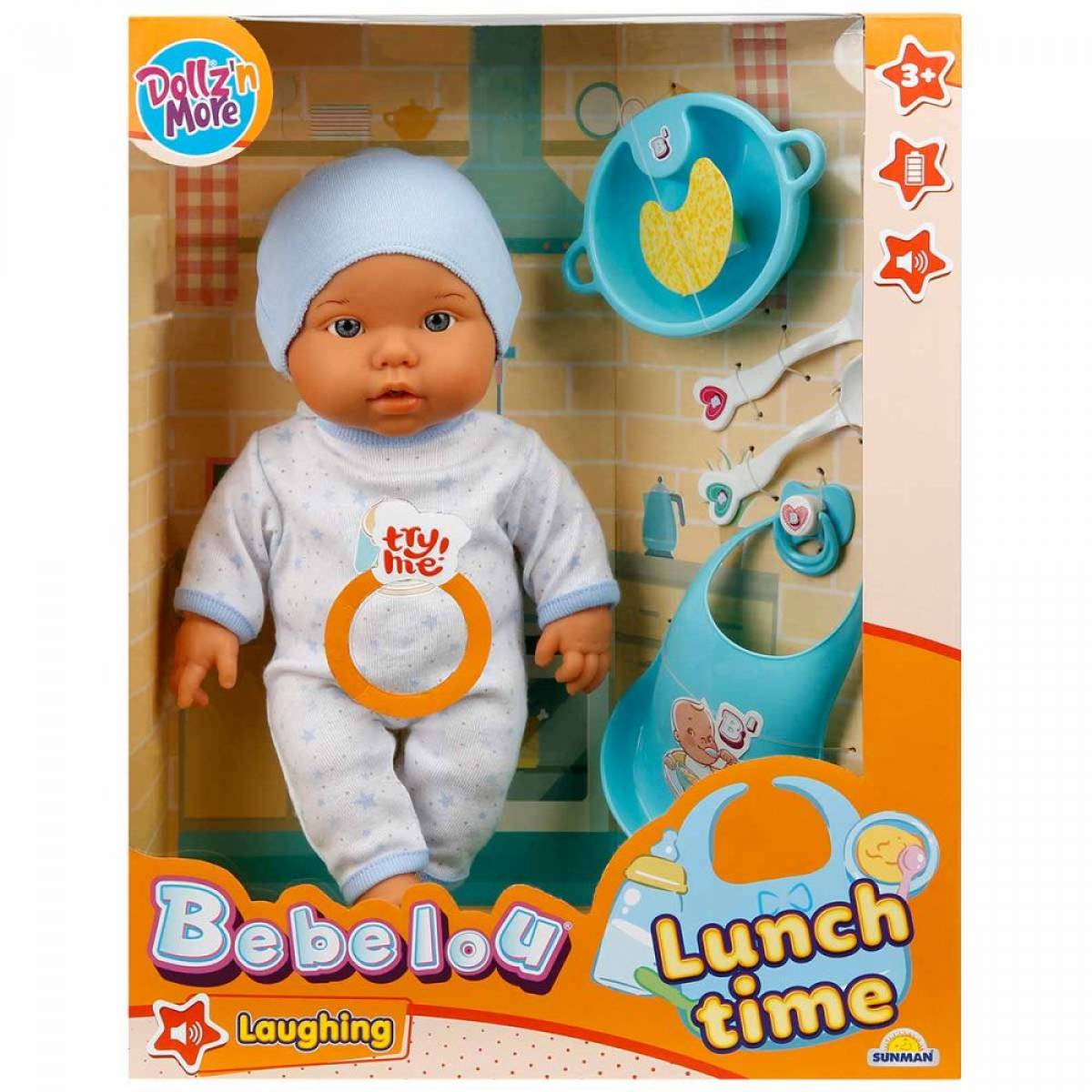 BEBELOU - BEBELUS LA MASA CU FUNCTII, 35 CM ( roz / albastru )