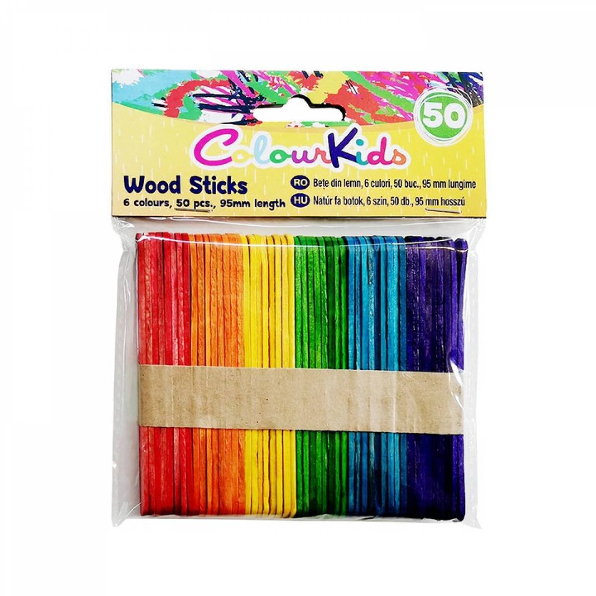 Bete lemn colorate 95mm 50 bucati 6 culori Art Craft CK
