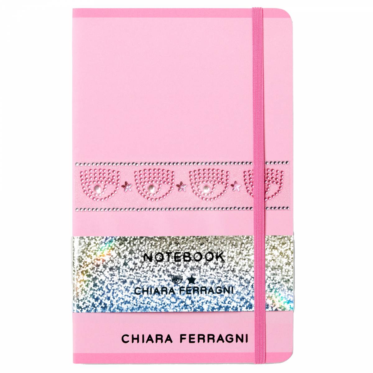 Caiet Chiara Ferragni A5 D 180 file hartie roz hartie FSC 80gr coperta cartonata cu strasuri si elastic