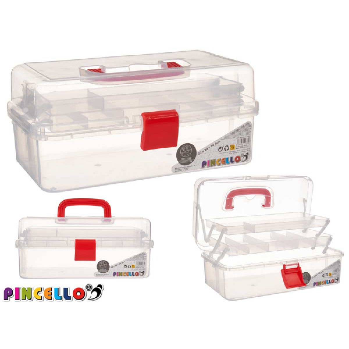 Cutie multifunctionala PINCELLO transparenta cu maner mare