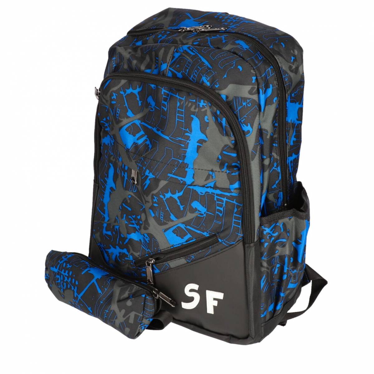 Ghiozdan SF 3F 42cm cu penar etui - ALBASTRU