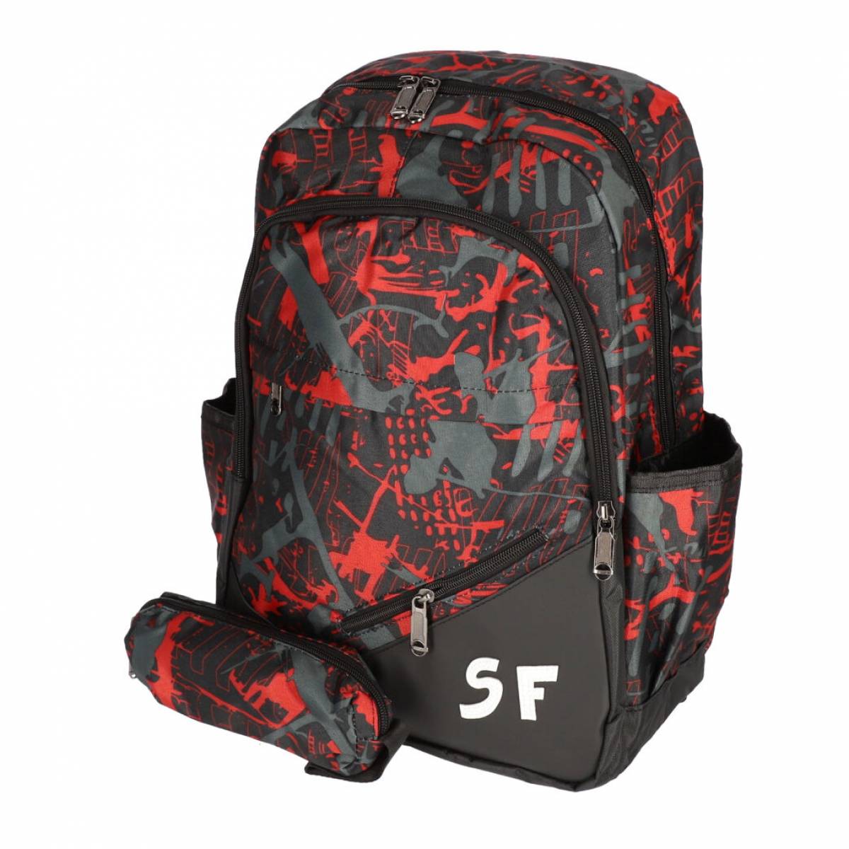 Ghiozdan SF 3F 42cm cu penar etui - ROSU