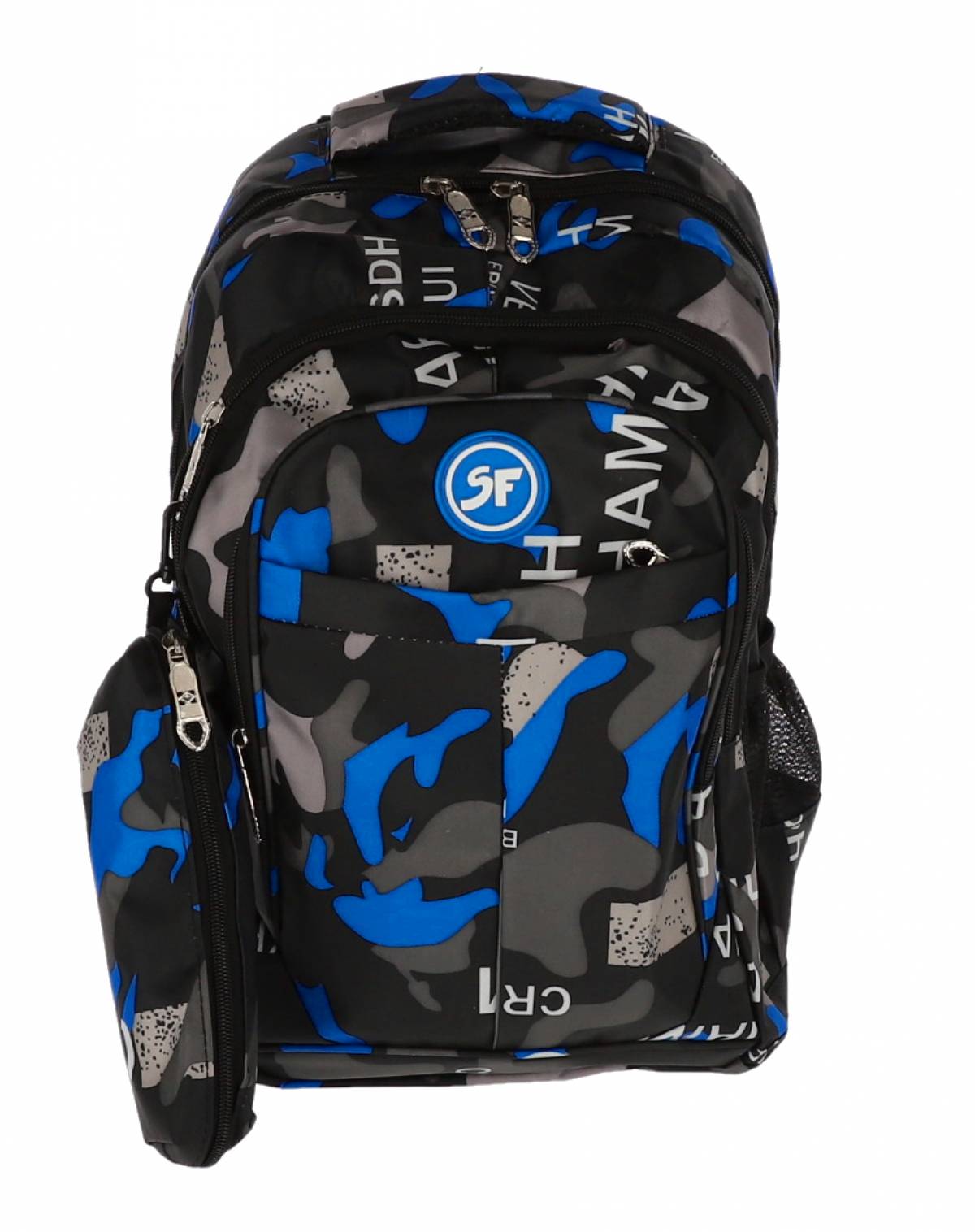 Ghiozdan SF, 4Fermoare 42cm cu penar etui CAMUFLAJ ALBASTRU