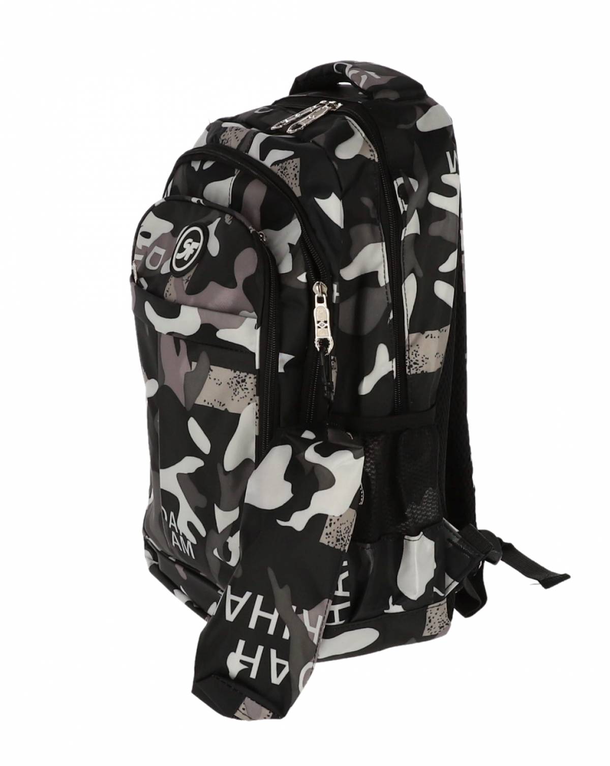 Ghiozdan SF, 4Fermoare 42cm cu penar etui CAMUFLAJ NEGRU