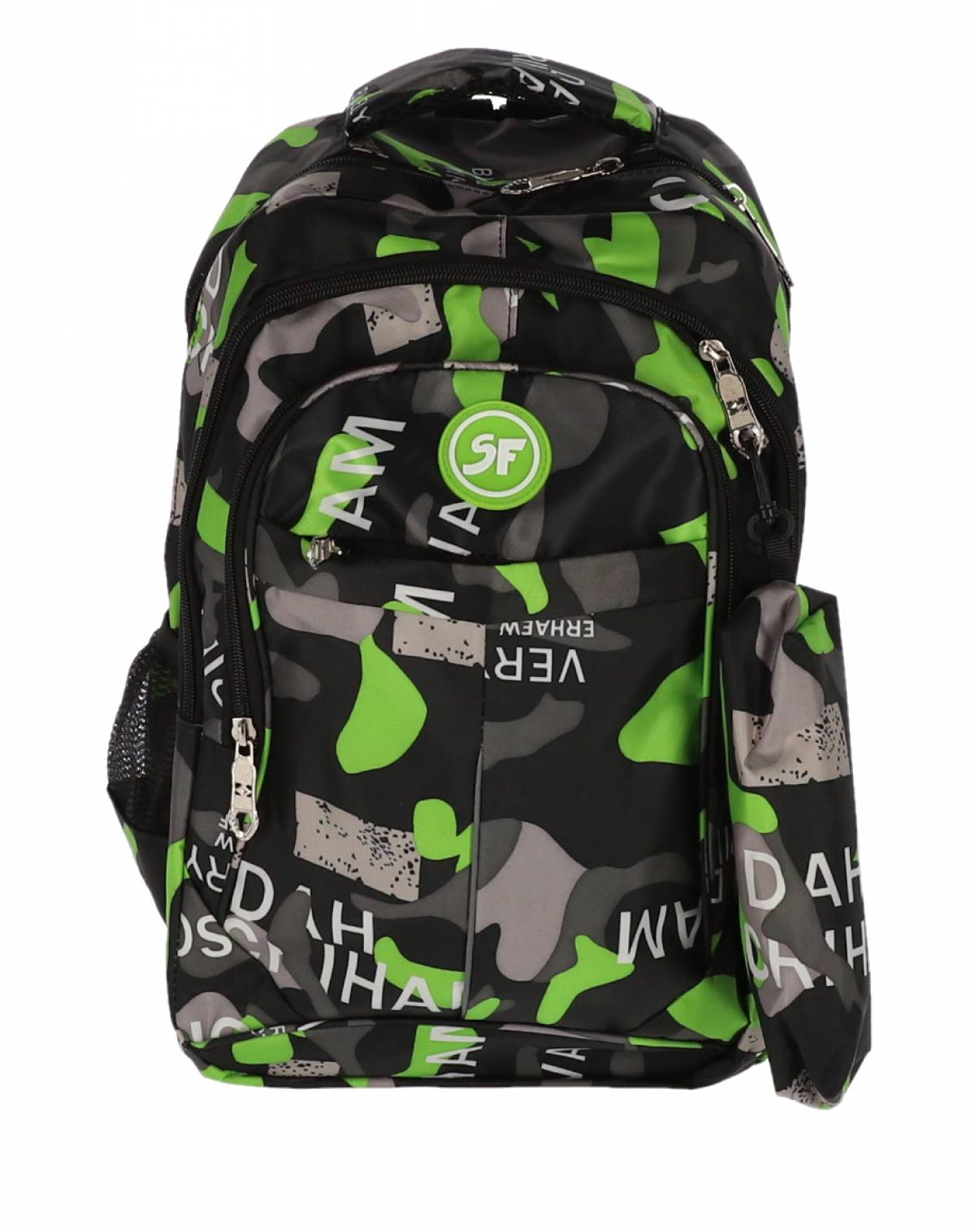 Ghiozdan SF, 4Fermoare 42cm cu penar etui CAMUFLAJ VERDE
