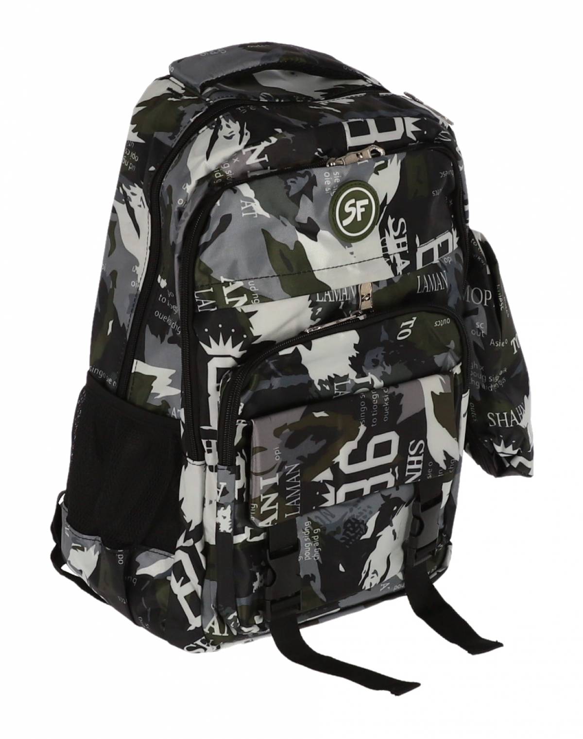 Ghiozdan SF, 4Fermoare 42cm cu penar etui catarame CAMUFLAJ VERDE