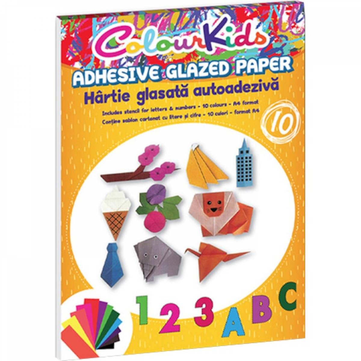 Hartie glasata A4 10 culori Adeziva Colour KIDS