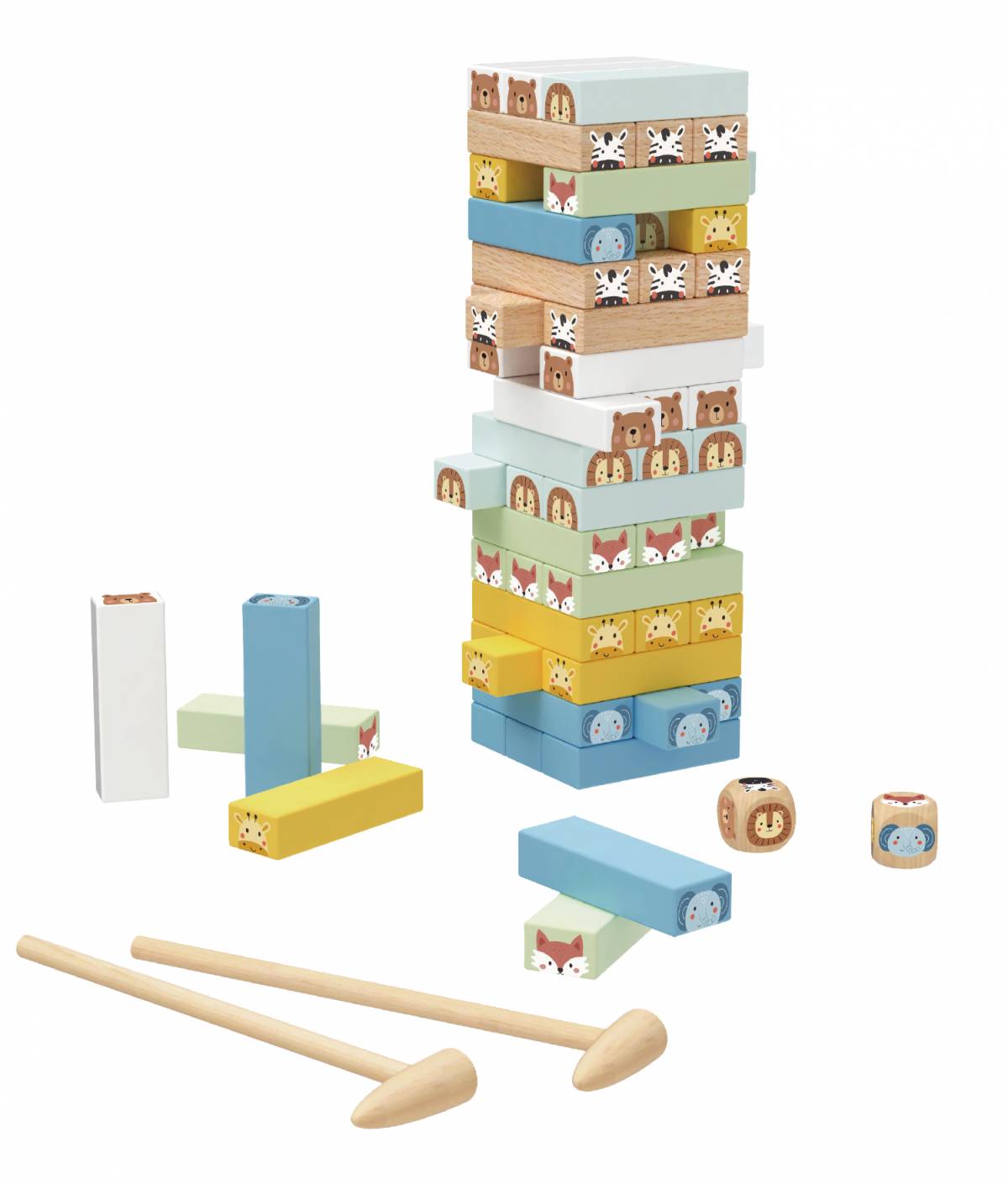 Joc de Indemanare si Echilibru pentru Copii Jenga Animals din Lemn