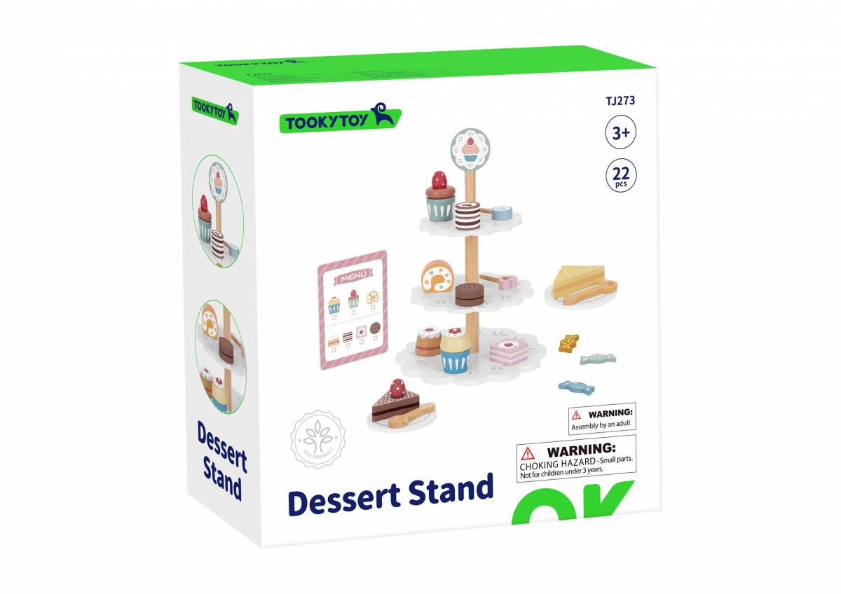 Joc Dessert Stand din Lemn pentru Copii, Set Prajituri si Dulciuri, Joc de Rol Bucatarie