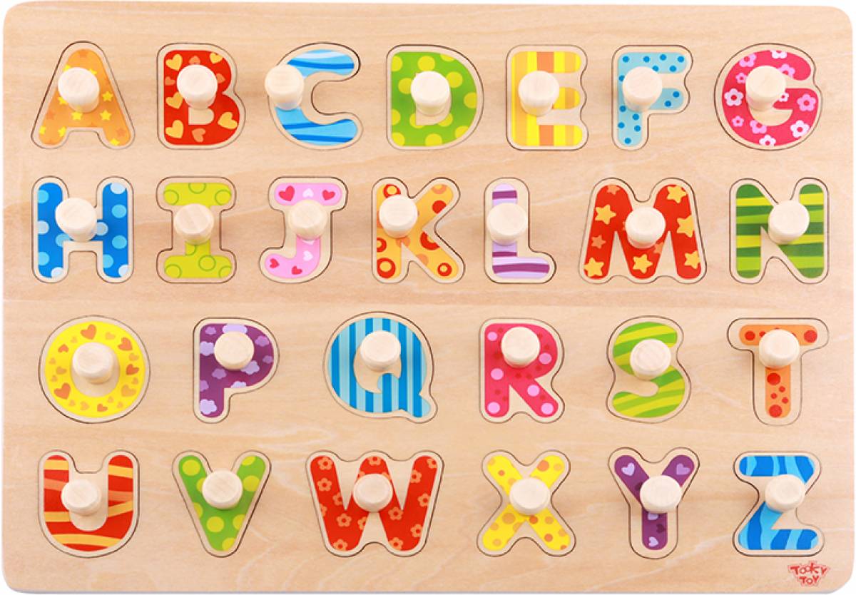 Joc Montessori Puzzle Educativ Alfabet din Lemn pentru Copii,  de Invatare a Literelor