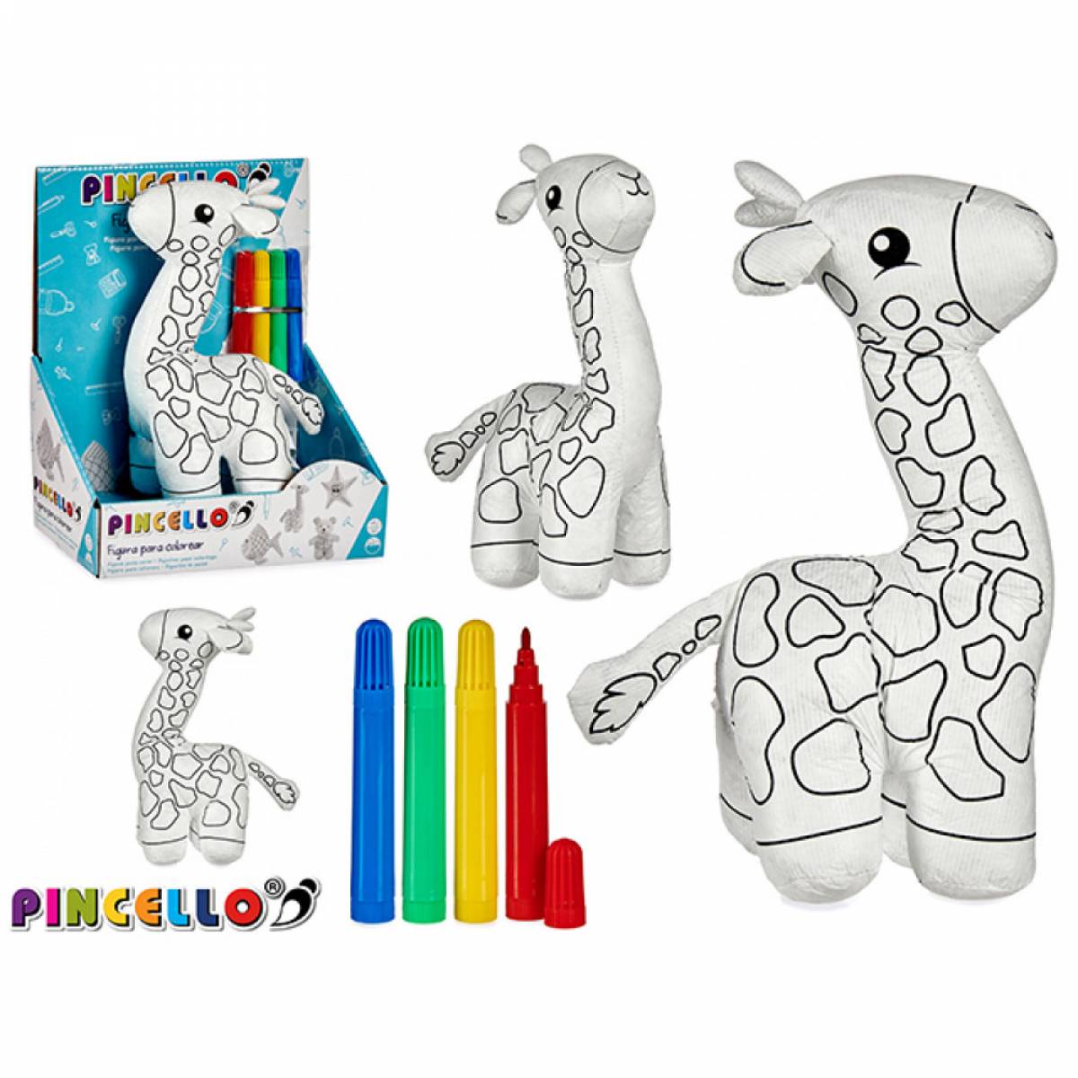 Jucarie de plus de colorat PINCELLO model GIRAFA 4x marker inclus