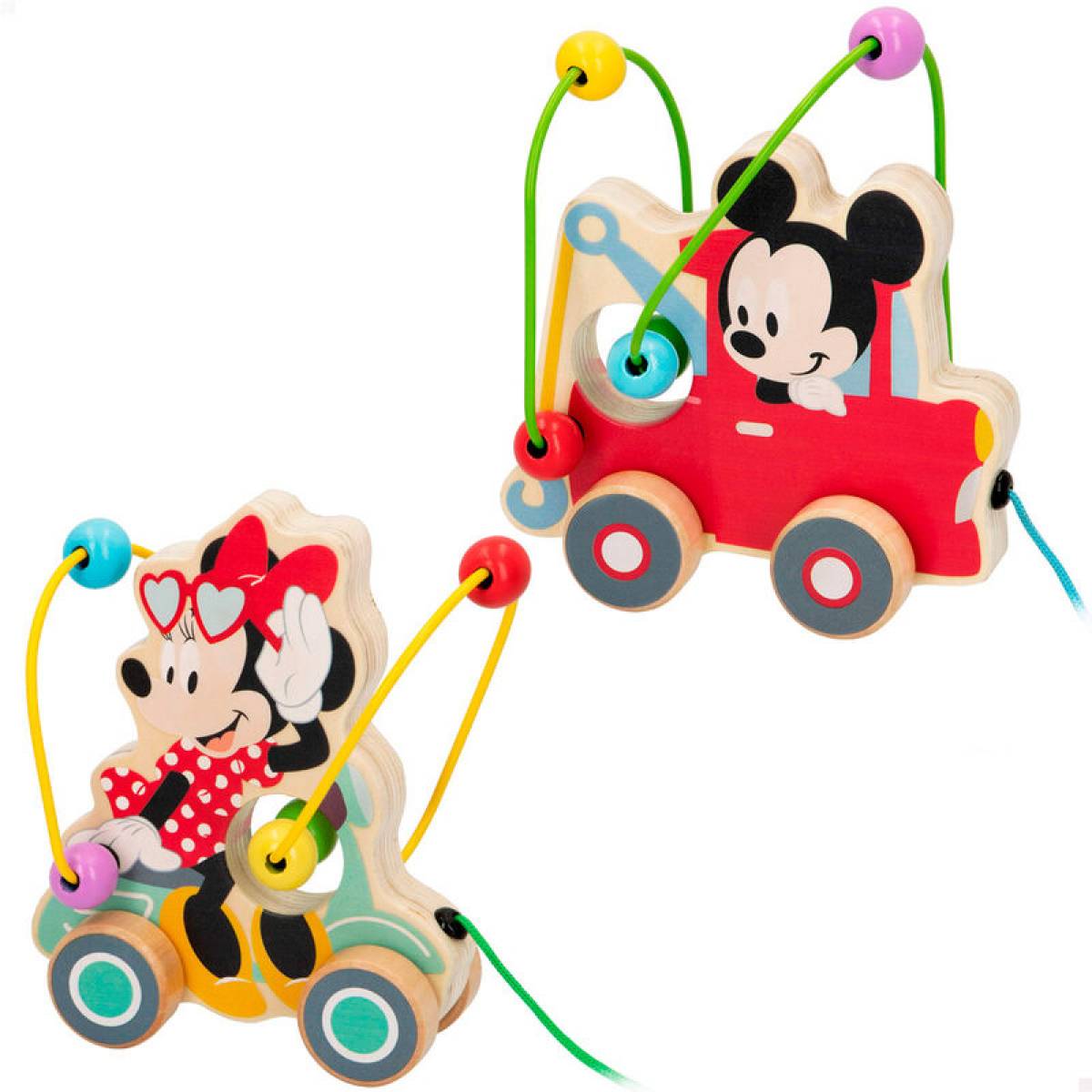 Jucarie din lemn Mickey Minnie vehicul remorcare lemn culori asortate