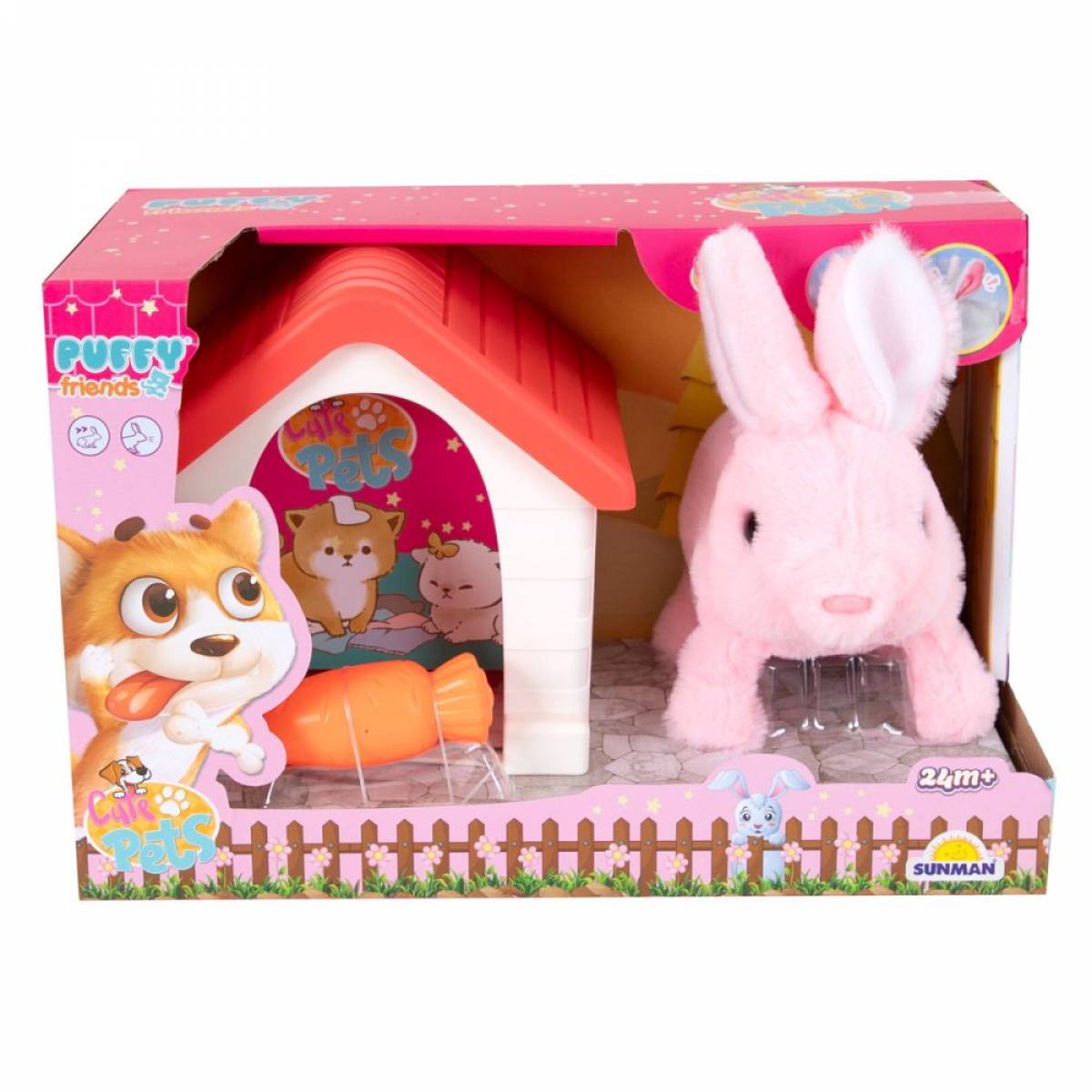 Jucarie PUFFY FRIENDS FUNCTIONS - IEPURAS INTERACTIV DE PLUS CU CASUTA ROZ